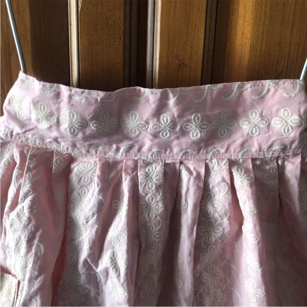 Flocked Floral Waist Apron Pink Cream Pocket Kitchen Chef Baking Vintage 50s 60s